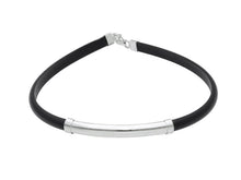 Load image into Gallery viewer, 18K WHITE GOLD BRACELET 5mm ROUND HALF TUBE SMOOTH PLATE & BLACK RUBBER, 8.3".