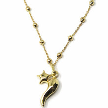 Load image into Gallery viewer, 18K YELLOW GOLD NECKLACE MINI HORN CORNICELLO & STAR PENDANT ALTERNATE SPHERE BALLS CHAIN.