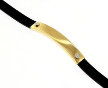 Load image into Gallery viewer, SOLID 18K YELLOW WHITE GOLD BRACELET 6mm RECTANGULAR TUBE PLATE & BLACK RUBBER.