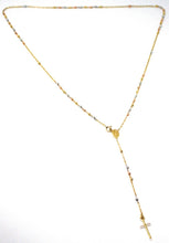 Load image into Gallery viewer, 18k yellow rose white gold 20.5" rosary necklace miraculous medal Cross.