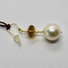 Load image into Gallery viewer, SOLID 18K YELLOW GOLD EARRINGS WITH WHITE PEARL AND BEER QUARTZ MADE IN ITALY.
