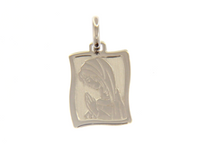 Cargar imagen en el visor de la galería, 18K WHITE GOLD SQUARE MEDAL VIRGIN MARY MADONNA 18mm ENGRAVABLE MADE IN ITALY.