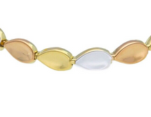 Load image into Gallery viewer, 18K YELLOW WHITE ROSE GOLD FLAT ALTERNATE 5mm DROPS PETALS CHOKER 16.5" NECKLACE.