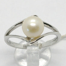 Load image into Gallery viewer, solid 18k white gold band pearl ring ondulate wave, eye, solitaire made in Italy.