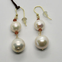 Load image into Gallery viewer, SOLID 18K YELLOW GOLD EARRINGS WITH WHITE FW PEARL AND CITRINE MADE IN ITALY.