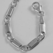 Cargar imagen en el visor de la galería, 18k white gold bracelet with flat gourmette alternate 4 mm oval link, made Italy.