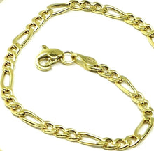 Load image into Gallery viewer, 9K GOLD BRACELET FIGARO GOURMETTE ALTERNATE 3+1 FLAT LINKS 3mm, 19cm, 7.5 INCHES.