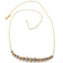 Load image into Gallery viewer, 18K YELLOW WHITE ROSE GOLD NECKLACE, ALTERNATE FACETED WORKED BALLS SPHERES.