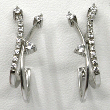 Load image into Gallery viewer, SOLID 18K WHITE GOLD PENDANT EARRINGS WITH CUBIC ZIRCONIA, DROP, DOUBLE WAVE.