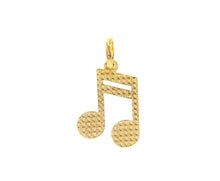 Charger l'image dans la galerie, 18K YELLOW GOLD FLAT SMALL 18mm 0.7" MUSICAL NOTE PENDANT, CHARM, MADE IN ITALY.