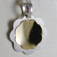 Load image into Gallery viewer, 18K YELLOW WHITE GOLD FLOWER MEDAL JESUS CHRIST FACE ENGRAVABLE MADE IN ITALY.