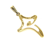 Load image into Gallery viewer, 18K YELLOW WHITE GOLD HOLLOW 25mm CROSS, ROUNDED STYLIZED WAVY MADE IN ITALY.