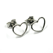 Cargar imagen en el visor de la galería, 18k white gold button earrings, mini 10mm hearts, butterfly closure.