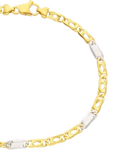 Load image into Gallery viewer, SOLID 18K YELLOW WHITE GOLD CHAIN TIGER EYE ALTERNATE 3+1 FLAT LINKS 4mm, 20&quot;.
