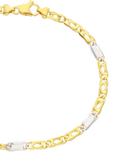 Load image into Gallery viewer, SOLID 18K YELLOW WHITE GOLD CHAIN TIGER EYE ALTERNATE 3+1 FLAT LINKS 4mm, 20".