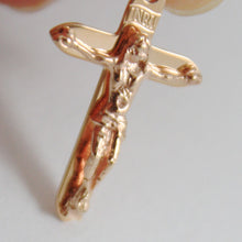 Load image into Gallery viewer, 18k rose pink gold rosary necklace miraculous mary medal Jesus cross, 22 inches.