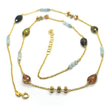 Cargar imagen en el visor de la galería, 18k yellow gold 20" necklace faceted round aquamarine drop tourmaline rolo chain.