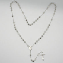 Cargar imagen en el visor de la galería, 18k white gold big rosary necklace miraculous Mary medal & Jesus cross, 23 inch..