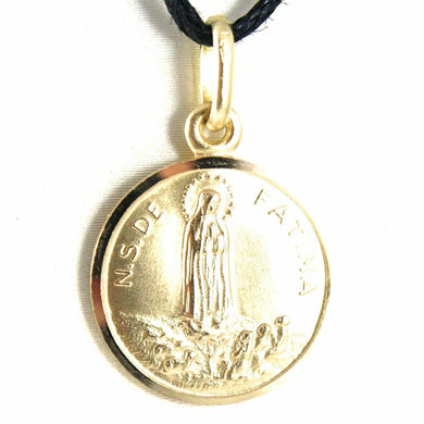 18k yellow gold our Senora Lady of Fatima, Virgin Mary round medal pendant, 15 mm.