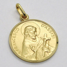 Load image into Gallery viewer, 18k yellow gold St Saint Francis Francesco Assisi medal, made in Italy, 17 mm.