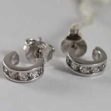 Load image into Gallery viewer, SOLID 18K WHITE GOLD CIRCLE EARRINGS WITH ZIRCONIA, DIAM 0.35" MADE IN ITALY.