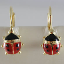 Load image into Gallery viewer, 18k yellow gold pendant leverback kids earrings glazed ladybird made in Italy.