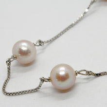 Charger l'image dans la galerie, 18k white gold necklace, venetian chain alternate peach pearls 8 mm diameter.