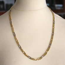 Load image into Gallery viewer, 18K YELLOW WHITE GOLD CHAIN BIG 6 MM ROUNDED FIGARO GOURMETTE ALTERNATE 3+1, 24".