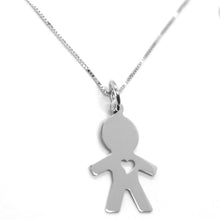 Charger l'image dans la galerie, 18k white gold mini necklace, flat boy heart pendant 0.7" venetian chain 17.7".