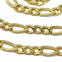 Charger l'image dans la galerie, 18k yellow gold hollow chain, big flat 5 mm sunken figaro gourmette alternate 3+1, 20".