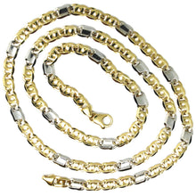 Load image into Gallery viewer, SOLID 18K YELLOW WHITE GOLD CHAIN TIGER EYE ALTERNATE 3+1 FLAT LINKS 5.5mm, 24".