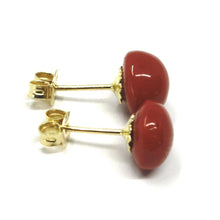Charger l'image dans la galerie, 18k yellow gold half sphere red coral button earrings, 7.5 mm, 0.3 inches.