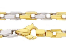 Load image into Gallery viewer, 18K YELLOW WHITE GOLD BRACELET 3.5mm ALTERNATE CROSSED SQUARED TUBE LINK 8.3".