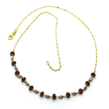 Cargar imagen en el visor de la galería, 18k yellow gold 18" necklace faceted red ruby disc, rolo cube chain, white balls.