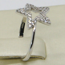 Load image into Gallery viewer, 18k white gold star central zirconia ring, bright, luminous, band.