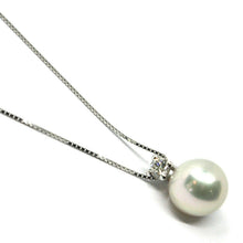 Charger l'image dans la galerie, 18k white gold necklace & pendant, saltwater Akoya pearl 7.5/8 mm, diamond 0.07.