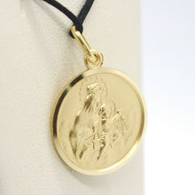 Load image into Gallery viewer, 18k yellow gold Scapular Our Lady of Mount Carmel Sacred Heart medal 15mm Virgin Mary of Carmen pendant.