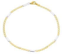 Load image into Gallery viewer, 18K YELLOW WHITE GOLD FLAT BRACELET 2.5mm MARINER OVALS & PLATES, 8.3" 21cm.