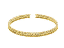 Load image into Gallery viewer, 18k yellow gold bangle rigid bracelet triple row diamond cut worked 2mm spheres.
