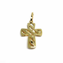 Load image into Gallery viewer, 18K YELLOW WHITE GOLD CROSS 20mm, 0.8 inches, DOUBLE SLAB STRIPS SQUARED WORKED.