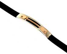 Load image into Gallery viewer, SOLID 18K ROSE WHITE GOLD BRACELET 6mm RECTANGULAR TUBE PLATE & BLACK RUBBER.