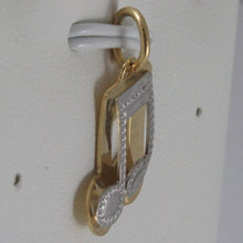 Load image into Gallery viewer, SOLID 18K WHITE & YELLOW GOLD MUSICAL NOTE PENDANT CHARM PENTAGRAM MADE IN ITALY.