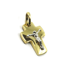 Load image into Gallery viewer, SOLID 18K YELLOW WHITE GOLD ROUNDED JESUS CROSS PENDANT MINI 0.67" MADE IN ITALY.