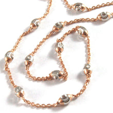 Cargar imagen en el visor de la galería, 18k rose & white gold rolo alternate chain necklace 3mm faceted oval balls 16".