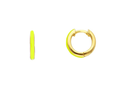 18K YELLOW GOLD FLUO ENAMEL CIRCLE HOOPS 10mm x 2mm EARRINGS, MADE IN ITALY.