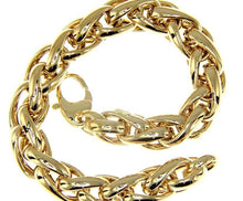 Cargar imagen en el visor de la galería, 18K YELLOW GOLD BRACELET, SPIGA WHEAT, BIG 9mm, TWISTED, SHOWY, WAVY, EAR.