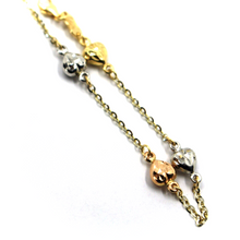 Load image into Gallery viewer, 18K YELLOW WHITE ROSE GOLD ROLO TWO TONE BRACELET, ROUNDED HEARTS 18cm 7.1".