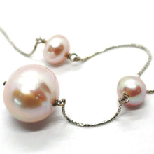 Load image into Gallery viewer, 18k white gold lariat necklace, venetian chain alternate purple big pearls 16 mm.