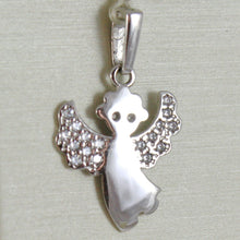 Load image into Gallery viewer, SOLID 18K WHITE GOLD PENDANT STYLIZED GUARDIAN ANGEL, ZIRCONIA, MADE IN ITALY.