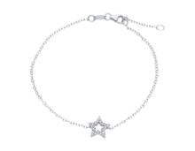 Load image into Gallery viewer, 18K WHITE GOLD BRACELET, ROLO 1mm CHAIN , CENTRAL CUBIC ZIRCONIA STAR, 7.1&quot;.
